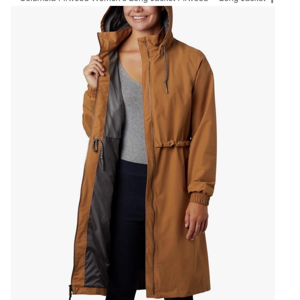 Columbia Pinewood Womens Long Jacket Brown Omni-Tech Waterproof Raincoat S
